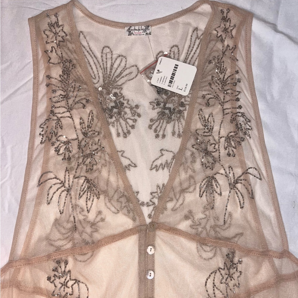 Free People Sheer Embroidered Full Body Length Vest